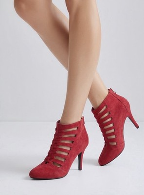 Sasha Women s Burgundy Faux Suede Strappy Cutout Ankle Booties Heels Size 7.5W