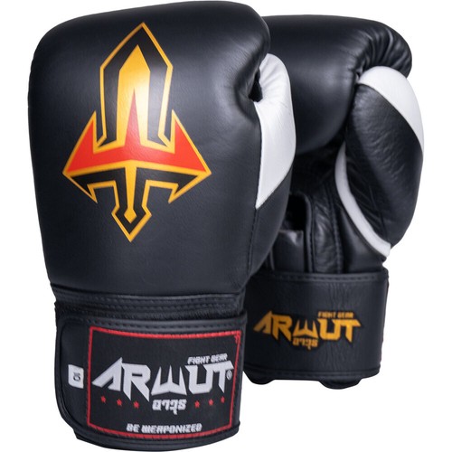 NEW Arwut Fight Gear Black/White Leather Shorts & Gloves - Picture 3 of 6