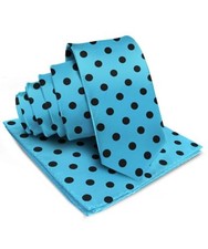 Satin Polka Dot Necktie Pocket Square Set for Men - Matching Turquoise/Black
