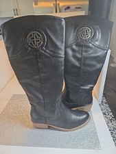 Bota de montar Bare Traps para mujer 7 M - pantorrilla ancha negra alta ligeramente rayada