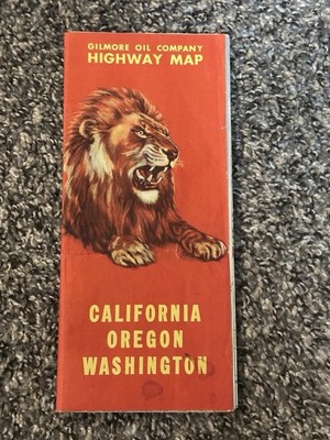 1940s Gilmore Oil Co Road Map: California Oregon Washington USED