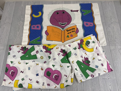 vintage 1990s Barney the Dinosaur Baby ABC 3 Piece twin Sheet Set Bed Bibb Co