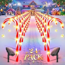 24Pcs Solar Christmas Candy Cane Lights Solar Pathway Lights Outdoor Xmas Decor