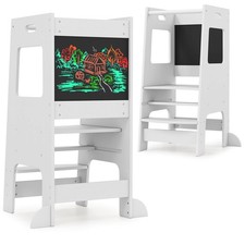 Toddler Kitchen Step Stool w/Activity Chalkboard Adjustable Height  Safety Rail