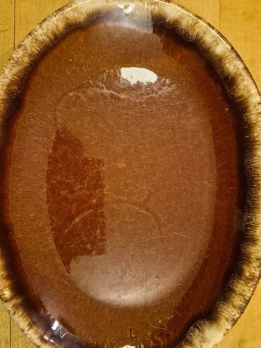 Vintage 12" Hull Oven Proof USA Pottery Brown Drip Oval Serving Platter Dish