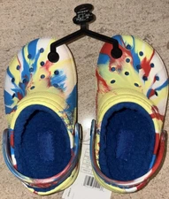 NWT Crocs Unisex-Child Kids' Classic Marbled Tie Dye blue Lined Clogs size c8