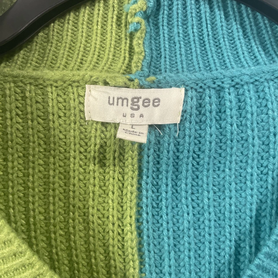 Suéter para mujer Umgee bloque de color talla grande azul verde cuello en V Foto 2 de 4