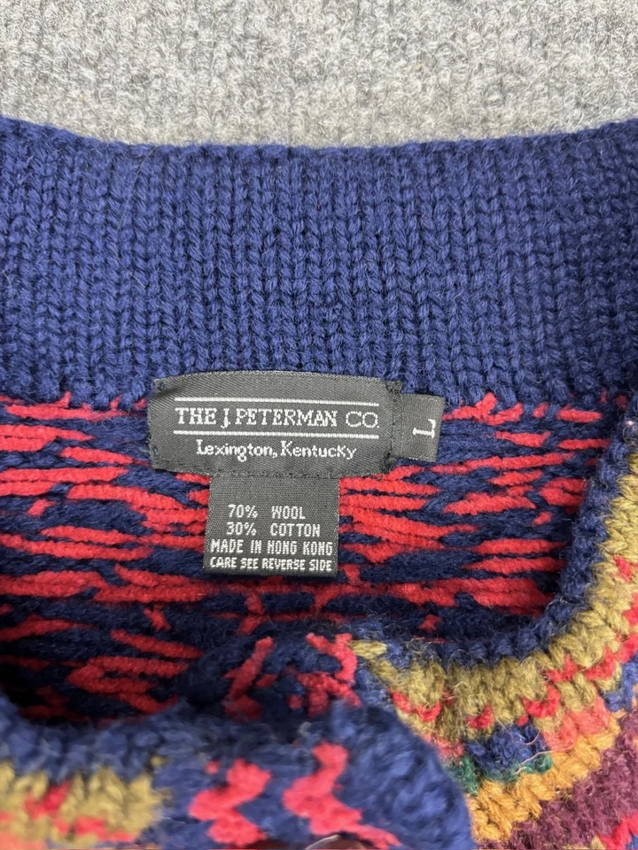 Suéter Vintage J Peterman Mujer Grande Azul Rojo Lana Algodón Tejido Cárdigan Años 90 Foto 2 de 4