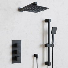 Black Shower Concealed Bathroom 300MM Head Riser Kit Thermostatic Valve Mixer 