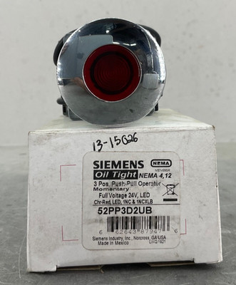 SIEMENS 52PP3D2UB PUSH-PULL OPERATOR 3POS FULL V 24V LED CHR-RED LED 1NC 1NCXLB