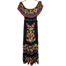 Baltic Born Alejandra Maxi Dress Womens Sz L Black Multi Floral Boho Festival