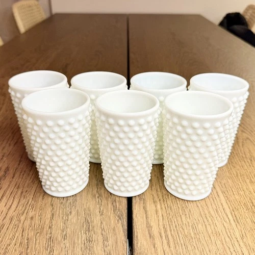Vintage Fenton White Hobnail Milk Glass Tumbler Cups Set of 7 Glasses