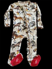 Posh Peanut GUC Horses & Butterflies Ruffled Dual Zip Bamboo Footie-12-18Mos