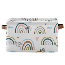 Cartoon Rainbow Rectangular Storage Bin Canvas Square Storage Basket with Han...