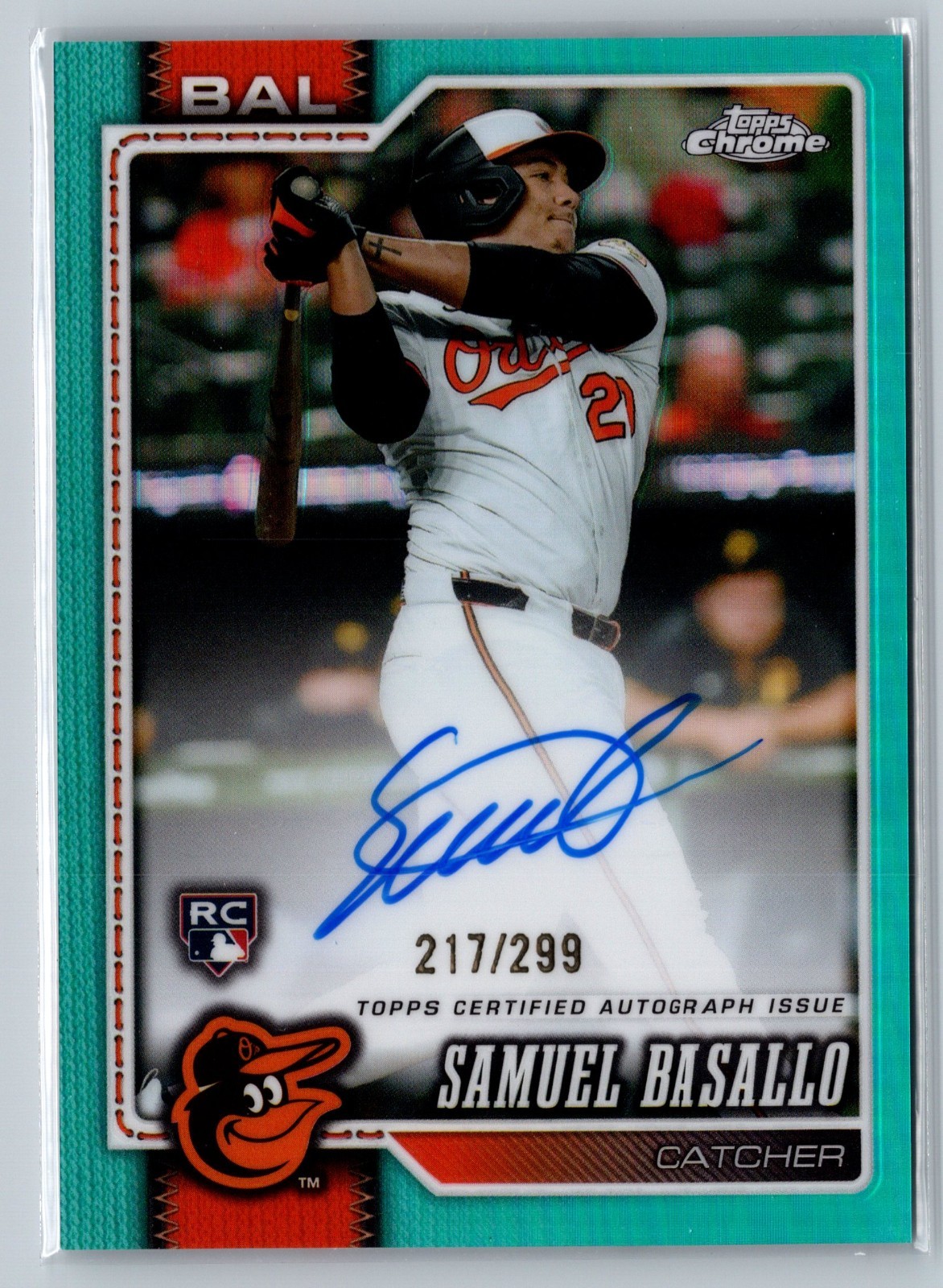 2026 Topps Chrome Samuel Basallo RC Aqua Refractor Auto #RA-SB /299