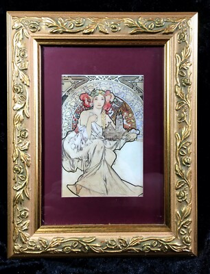 Alphonse Mucha Art Nouveau Print Beautiful Girl Braided Hair Framed