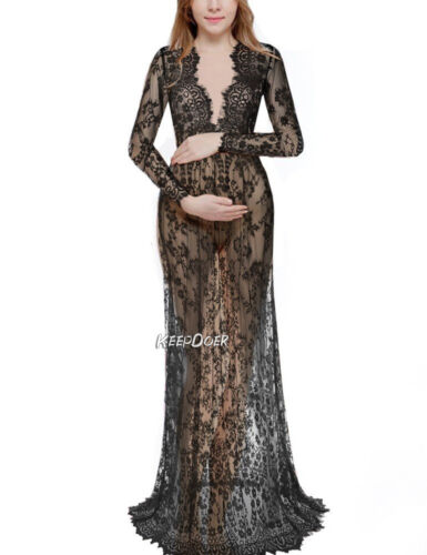 Pregnant Women Dress Maternity Lace Sexy Gown V-Neck For Photography Photo Shoot - Picture 4 of 20