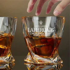 Custom Engraved Laphroaig Whiskey Glass – 10 oz Twisted Rocks Glass New
