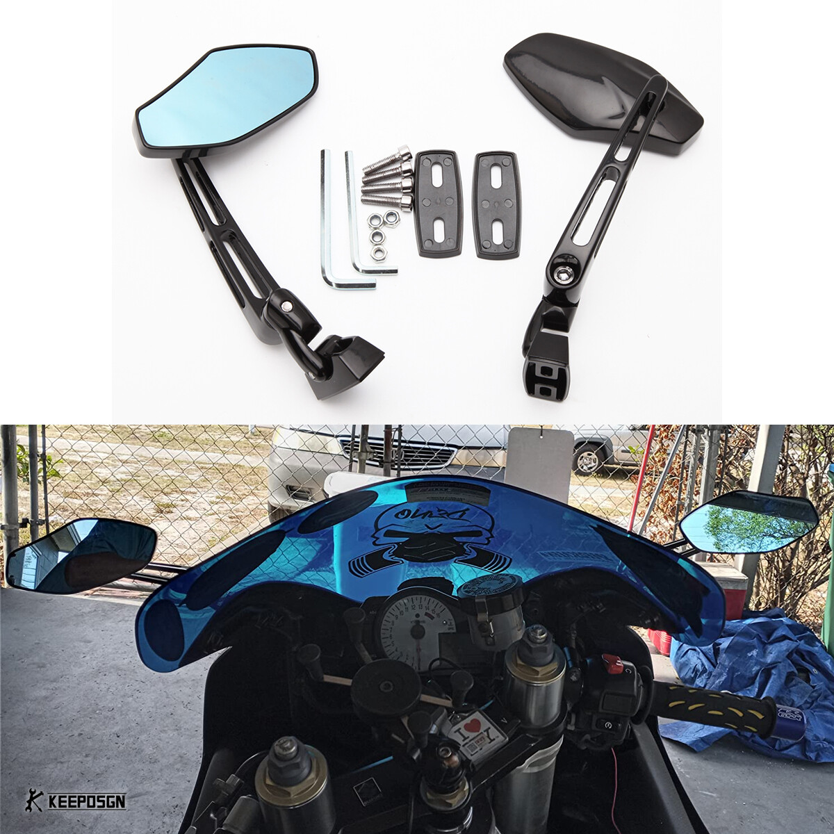 2x For Yamaha FZR YZF 600 600R R1 R6 R6S Motorcycle Side Mirrors