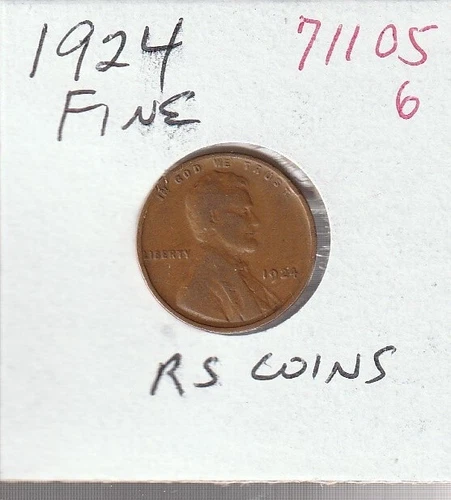 1924  FINE   LINCOLN  CENT     FINE  1924   /  RS COINS  #71105  FREE SHIP !