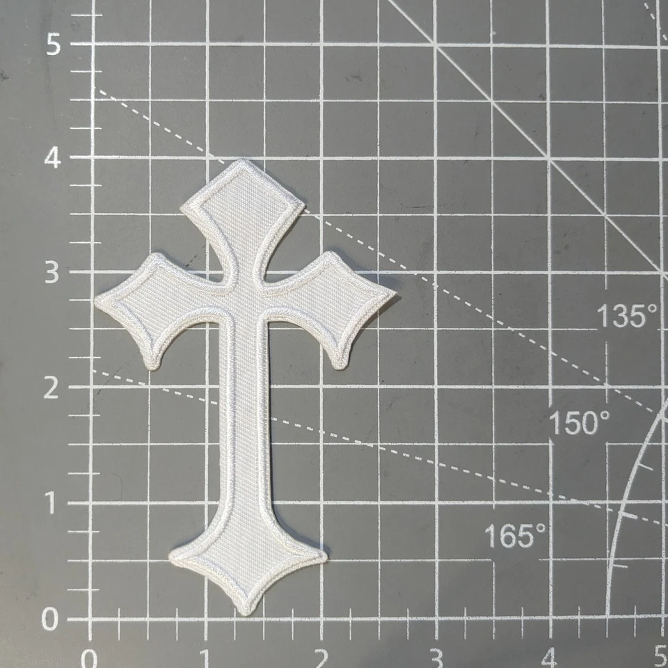 Cross Patch White 2 Pieces Religious Symbols Embroidered Iron On Patch 4x2.5" - Image 2 of 3