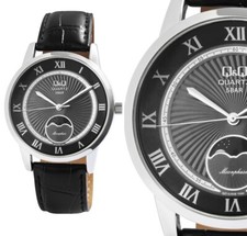 Herren  Mondphase Armbanduhr Schwarz Silber Männer 5ATM QZ10J308Y Q&Q by Citizen