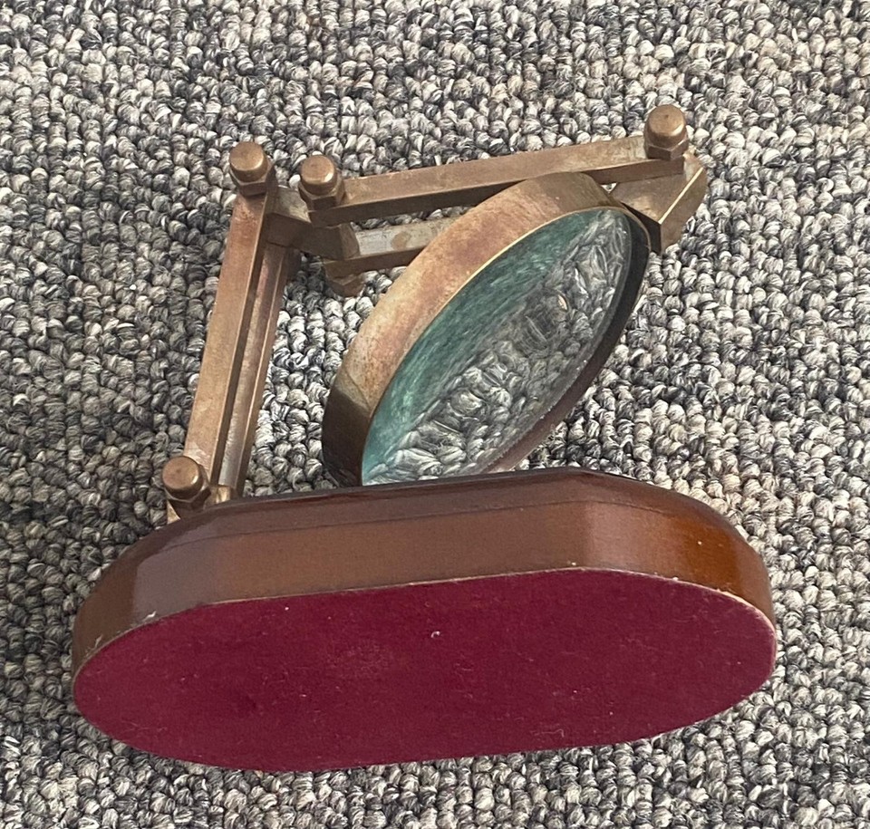 Nautical Antique Table Top Magnifying glass Wood Base Vintage Desk Top