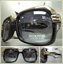 Men's Classic Hardcore Vintage Luxury Retro Style SUN GLASSES Black Gold Frame