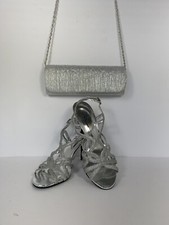 Nina Silver Glitter Strappy Open Toe Slingback 3 1/2" Stiletto's 7.5 Silver Bag