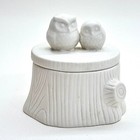 PARTYLITE OWL TEALIGHT HOLDER WHITE CERAMIC TREE STUMP BASED CANDLESTICK