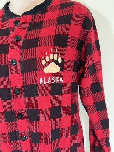 Lazy One Red And Black Check Long John pajamas Bear Cheeks SM Stretch Cotton - Picture 5 of 7