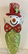 GLITTER SNOWMAN HEAD ORNAMENT WITH A PINECONE BODY 10"