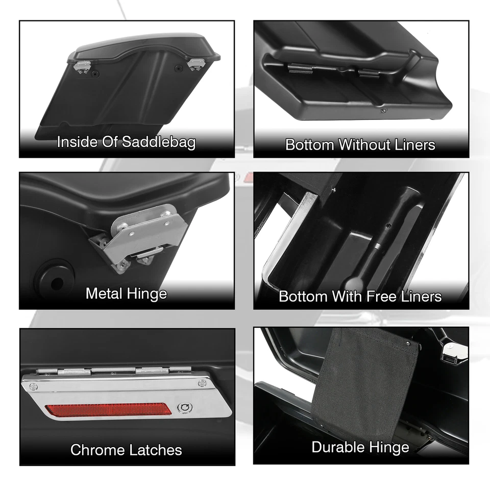 Bolsas de sillín duras extendidas extendidas mate de 5" para Harley Touring Road Glide King Foto 3 de 4