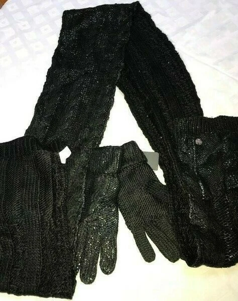 New Set of Guess cool black knit gloves + scarf with pockets women one size  $100 | eBay