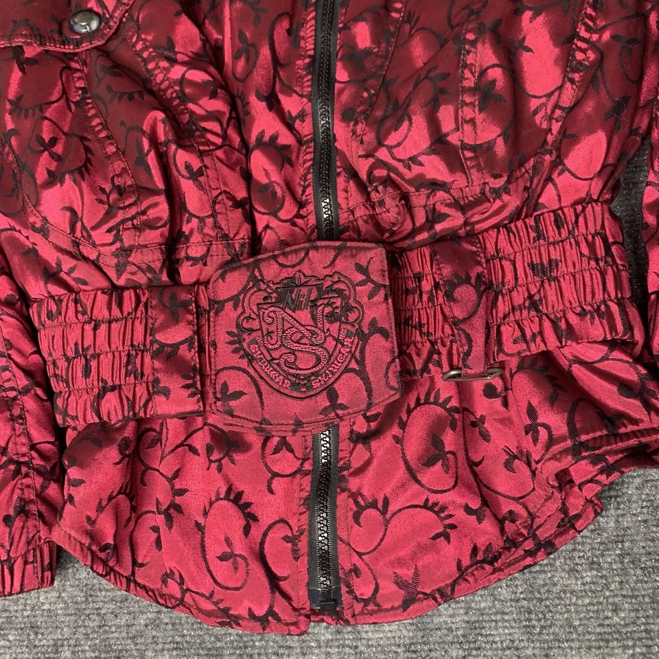 NILS 女式滑雪夹克外套腰带领闪亮红色人造毛皮 10 码二手状况完好! — 第 2/4 张图片