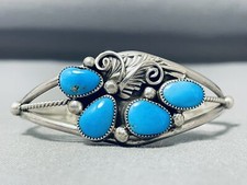 FANTASTIC NAVAJO KINGMAN TURQUOISE STERLING SILVER BRACELET