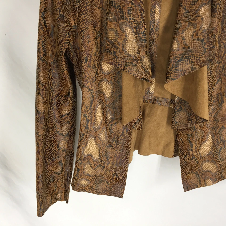 Chaqueta ZARA Edición Limitada Marrón Imitación Cuero Estampado Animal Cuello Drapeado Talla S Foto 2 de 4