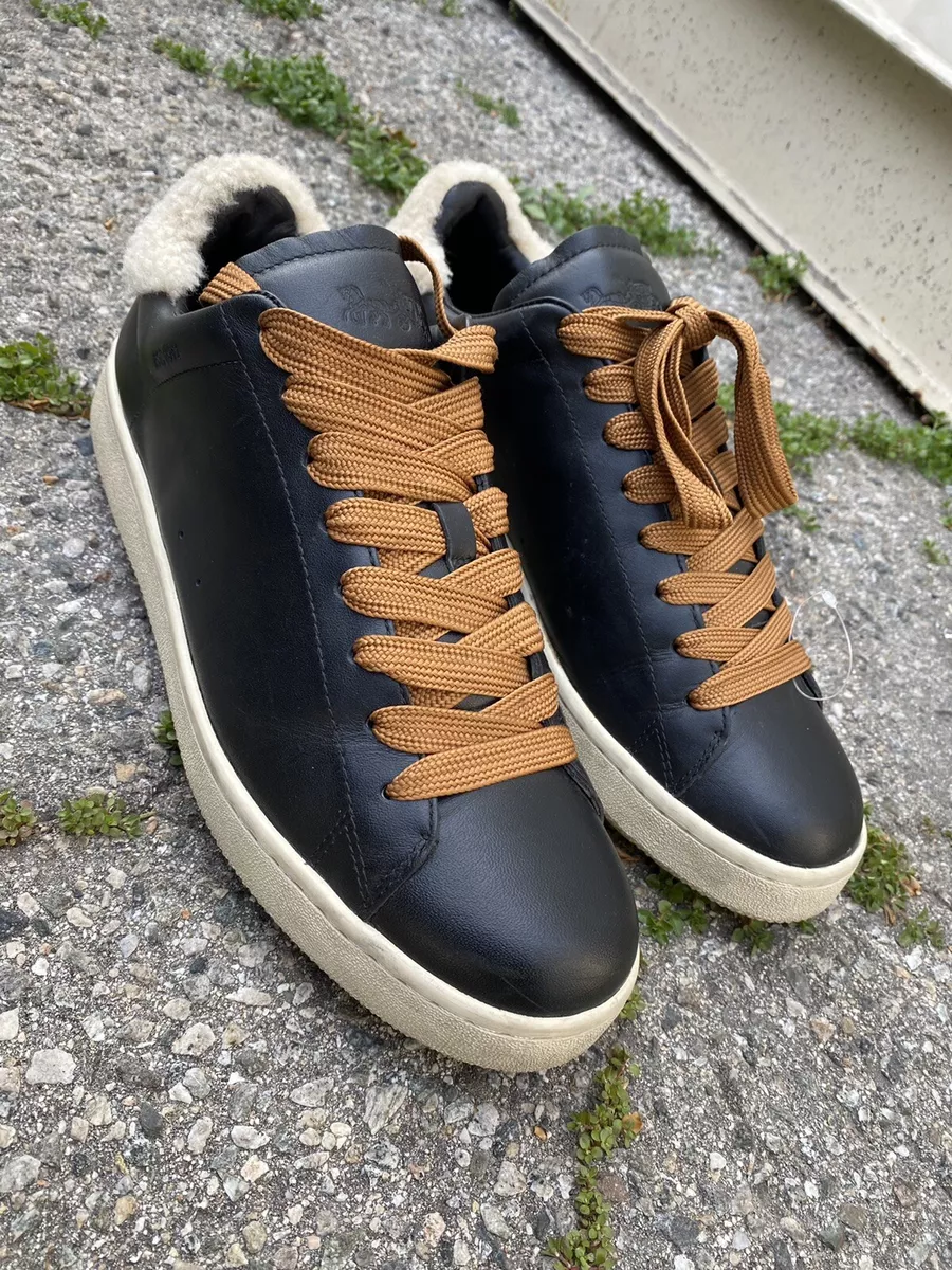 Mens COACH Black Leather Shearling Sherpa Sneakers 10