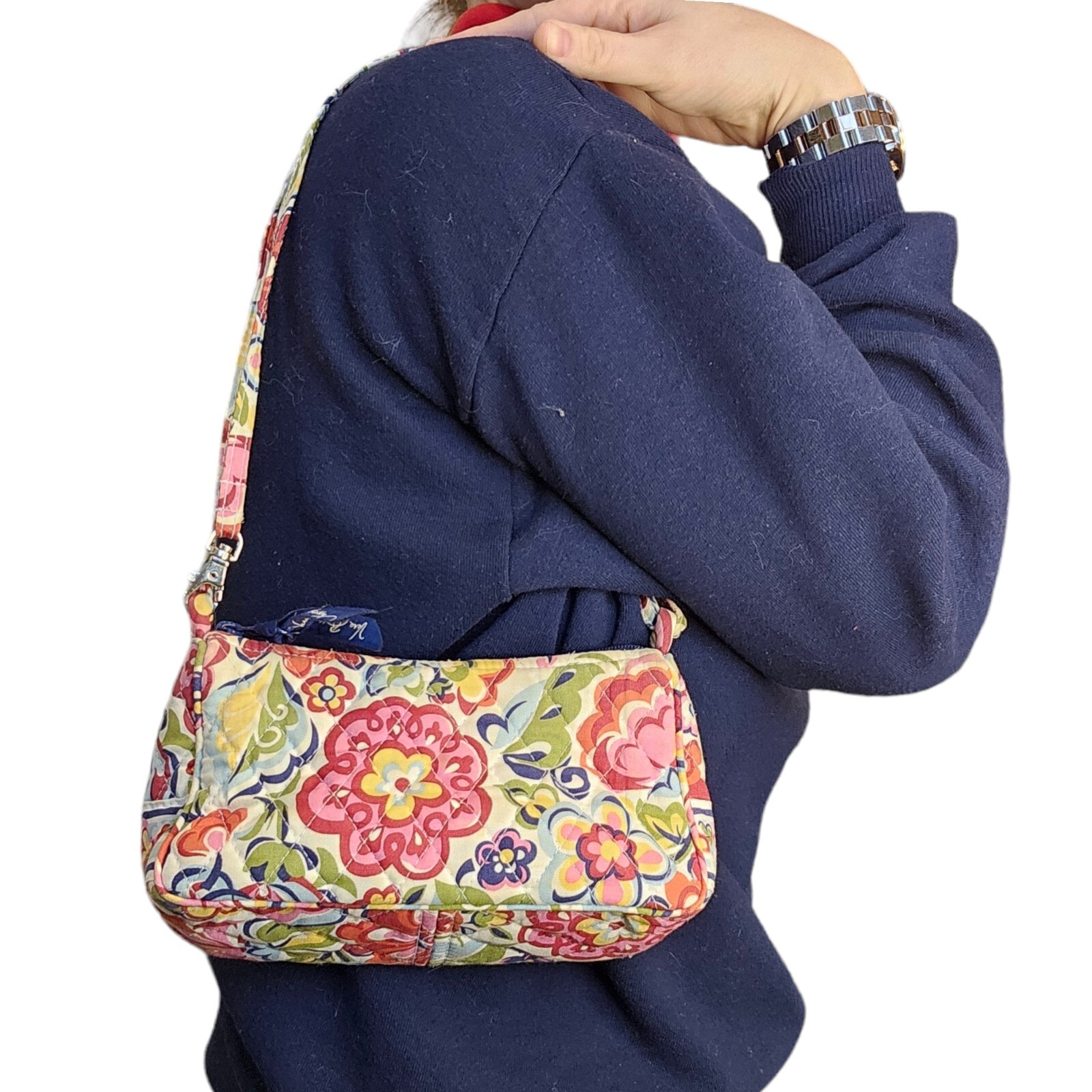 Y2K Vera Bradley Baguette Purse Shoulder Bag Or Crossbody w ID Wallet Set Floral