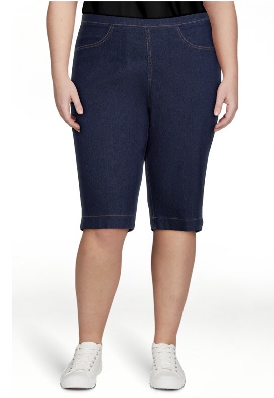 Just My Size Women's Dark Indigo Pull On Stretch Denim Capris Size 2X NWT