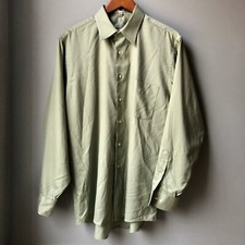 Geoffrey Beene Regular Fit Shirt Green Saten Cotton Polyester Blend Button down