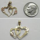 Gold 3D Double Heart w/Rose Pendant/Charm J966 Vintage 14k Solid Two Tone