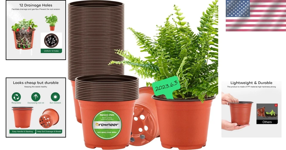 Paquete de 60 macetas de plástico rojo para vivero de plantas de 6 pulgadas con 15 etiquetas para plántulas Foto 2 de 4