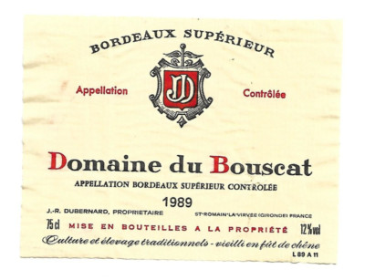 Weinetikett Domaine du Bouscat - J.R. Dubernard à St Romain la Virvée 1989