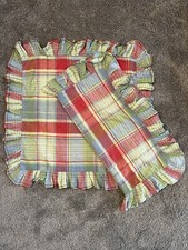 Ralph Lauren 2 Plaid Ruffled Euro Square Sham USA Cotton Vintage