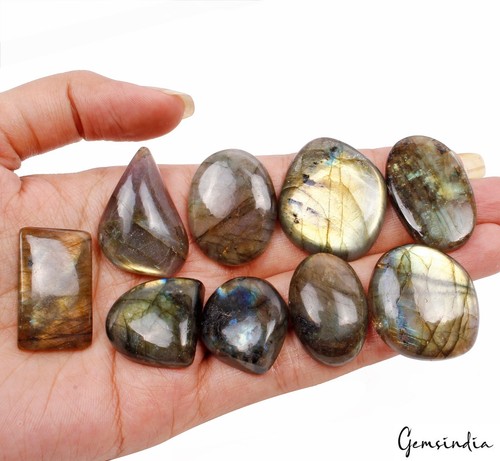 Lote de piedras preciosas de cabujón mezcla suelta multi brillo labradorita natural 320 quilates ~ 9 piezas - Imagen 4 de 5