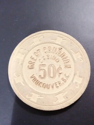 GREAT CANADIAN CASINO VANCOUVER, B. C. OLD. 50 CENT CHIP GREAT FOR COLLECTION!