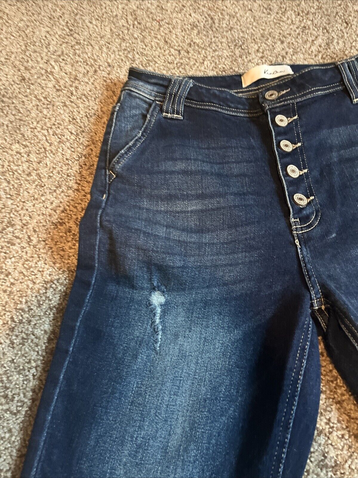 Kancan Signature Jeans Womens 9/28 Inseam 32 Blue High Rise Flare Raw Hem - View 3