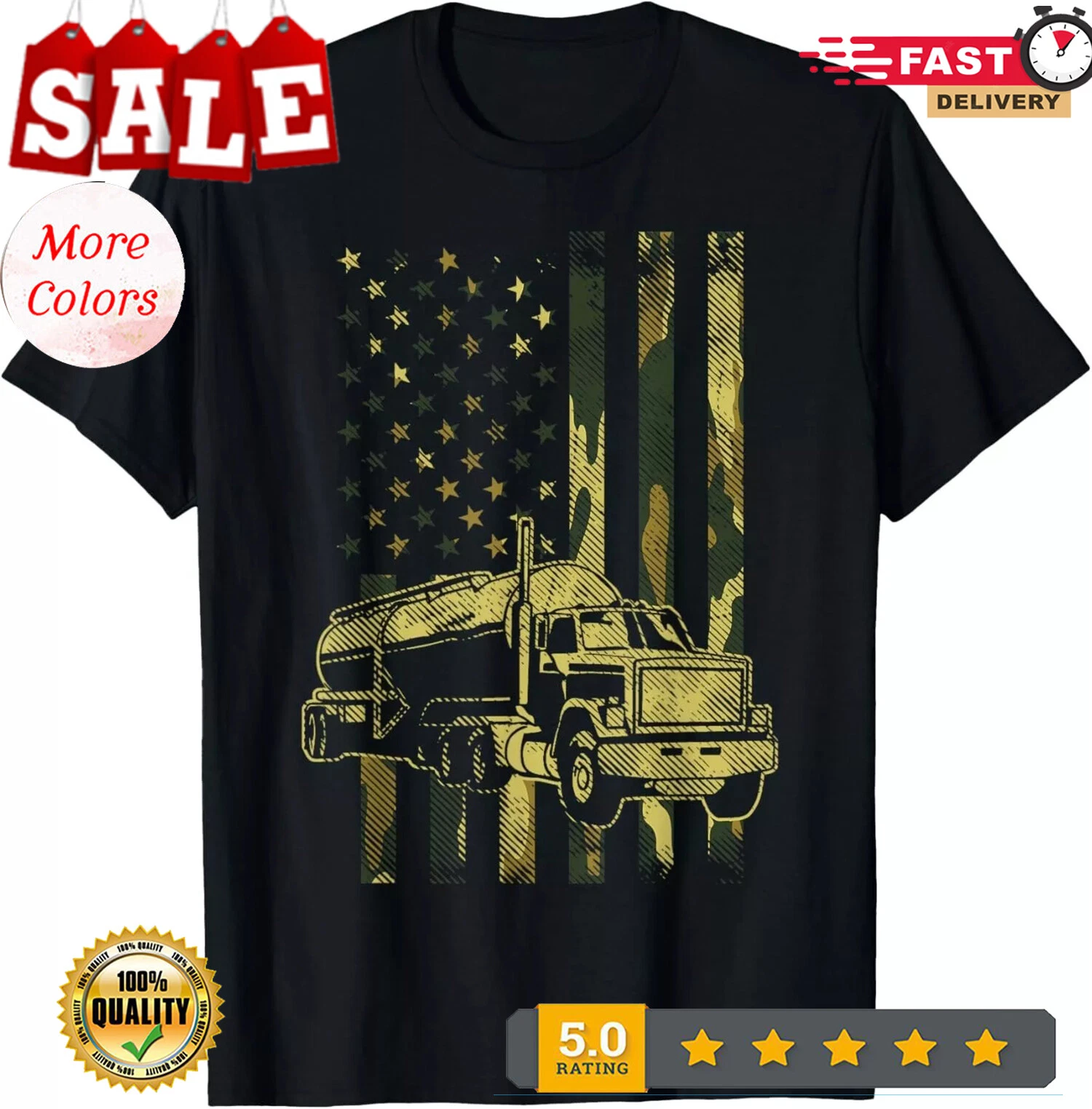 Camo American Flag Patriotic Trucker Unisex T-Shirt for US Trucking Gifts