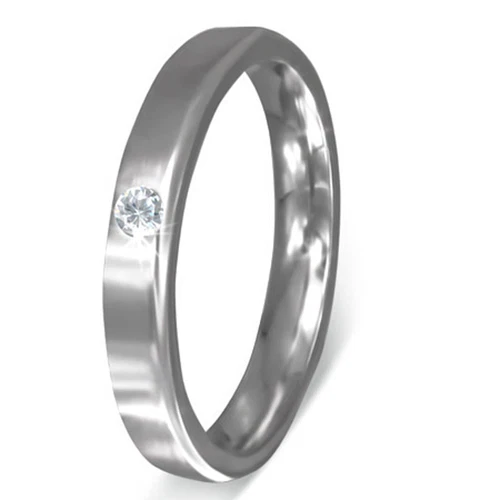 316L Edelstahl Ring Zirkonia Kristall silber dünn schlicht elegant Damen